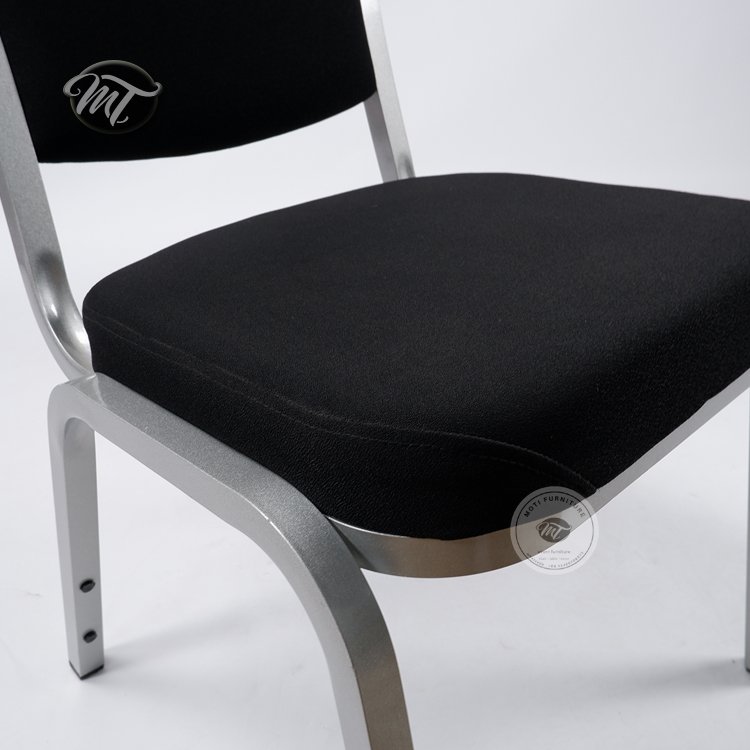Stacking Black Banquet Chair with Square Back Upholstery - Image 4