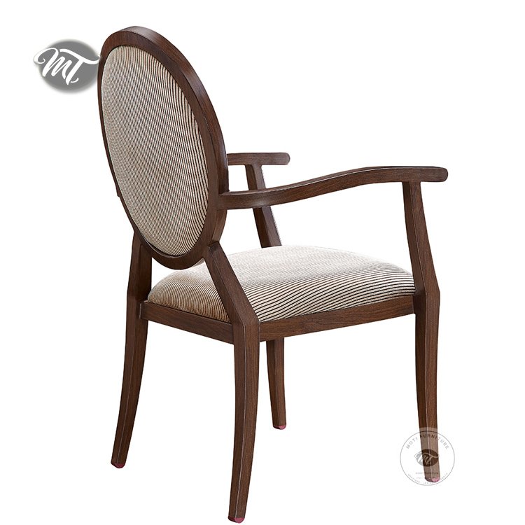 Round Woodgrain Restaurant Chairs with Arms - Image 2