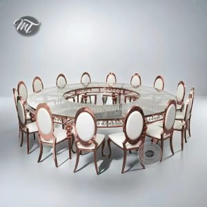 round glass dining table and chair set​ rose gold